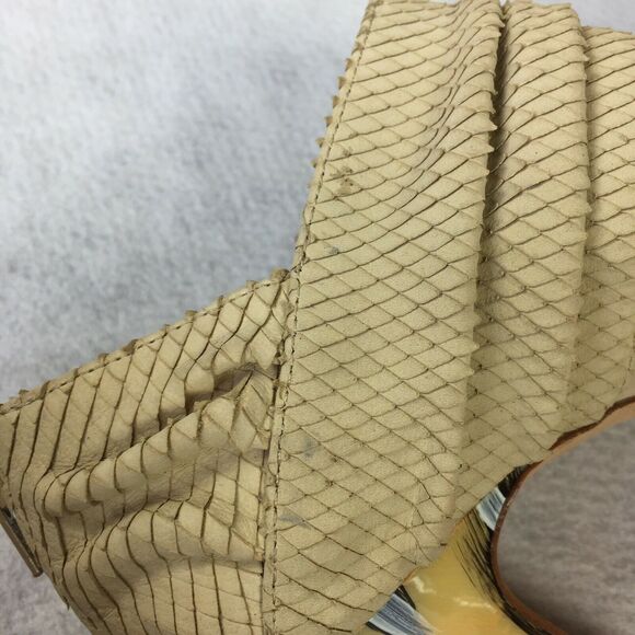 Isola Open Toe High Heels Size 7.5 Womens Cream Ankle Cuff Bootie Snake Textured - Picture 8 of 12